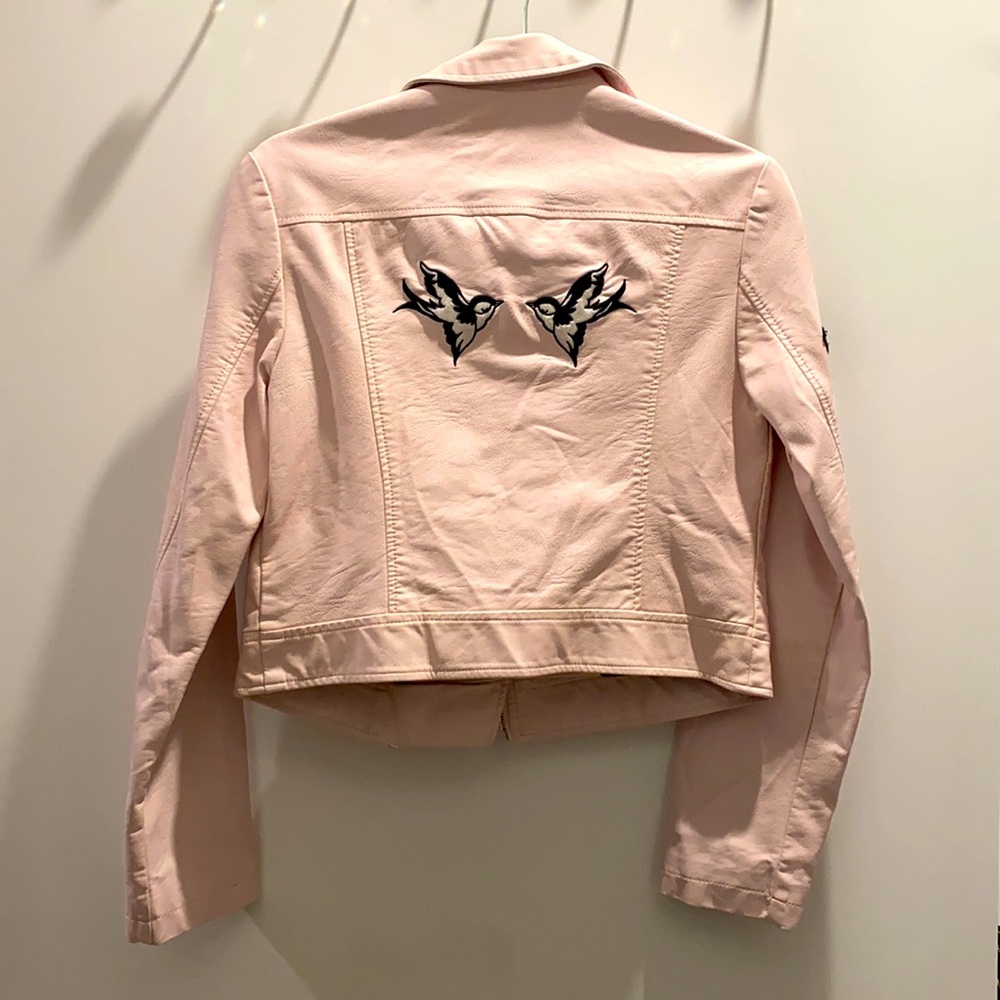 Pink Patch Leather Biker Jacket - image 2